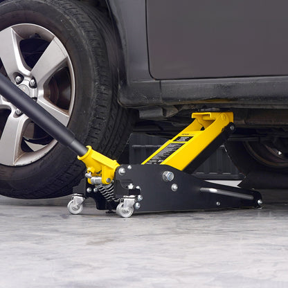 Lågprofilsdomkraft 2 ton (4400 lbs), kraftig hydraulisk racingdomkraft i aluminium, hydraulisk bildomkraft, dubbelkolvs snabblyftspump, lyfthöjd 3,2"-14,6" (gul)