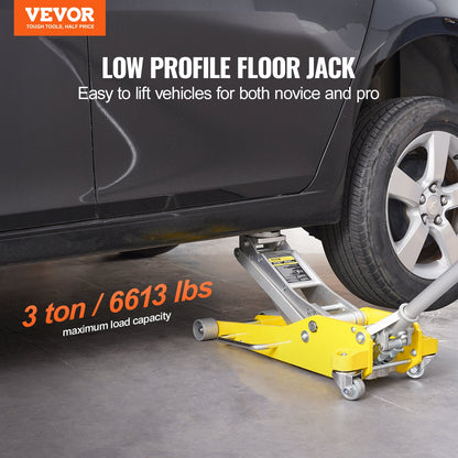 Low Profile Floor Jack 3 Ton (6600 lbs), Heavy Duty Aluminum Hydraulic Racing Floor Jack, Hydraulic Car Jack, Dual Piston Quick Lift Pump, 3.7"-18.3" Height Lifting Range (Yellow)