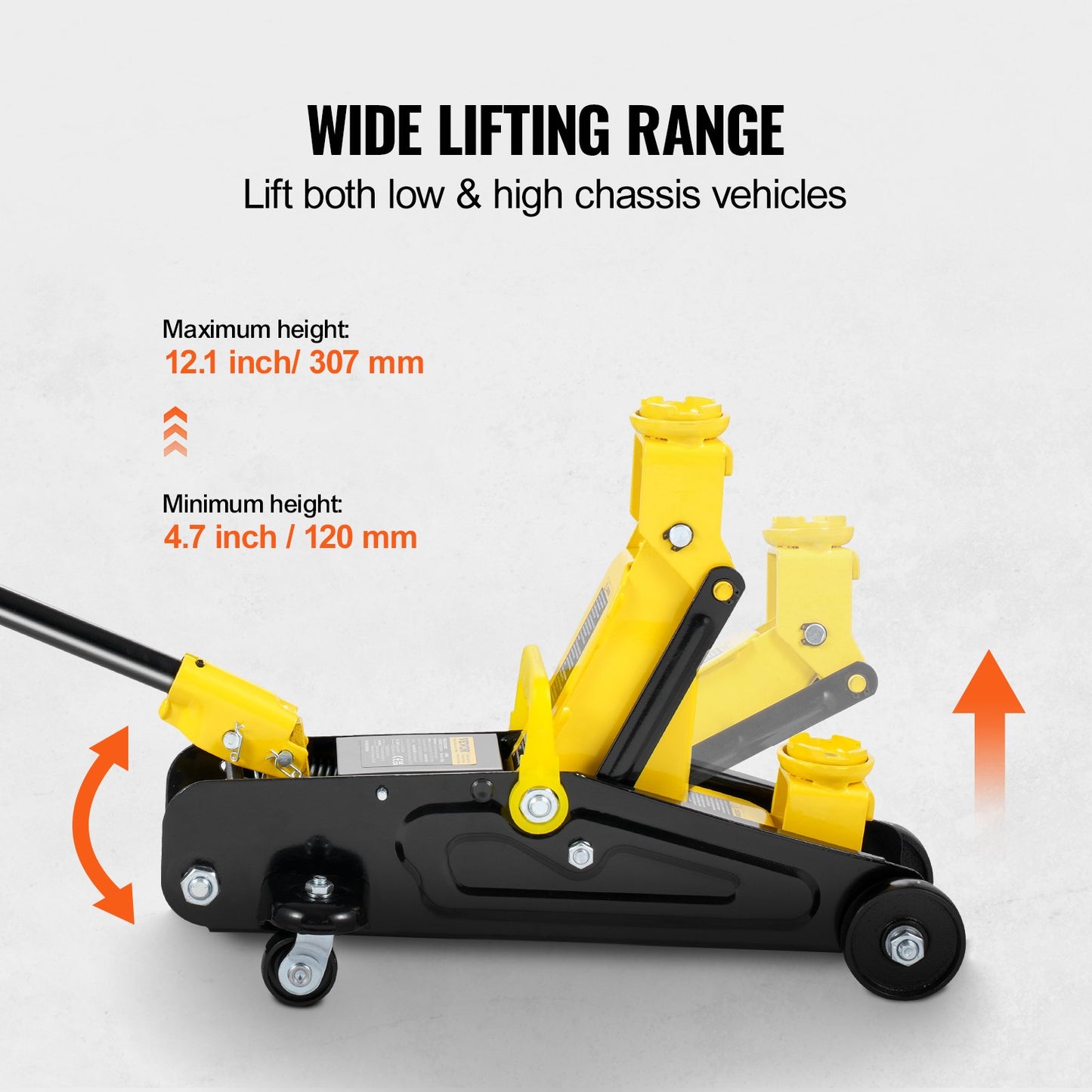 Low Profile Floor Jack 1.5 Ton (3300 lbs), Heavy Duty Iron Hydraulic Racing Floor Jack, Hydraulic Car Jack, Single Piston Quick Lift Pump, 4.7"-12.1" Height Lifting Range (Yellow)