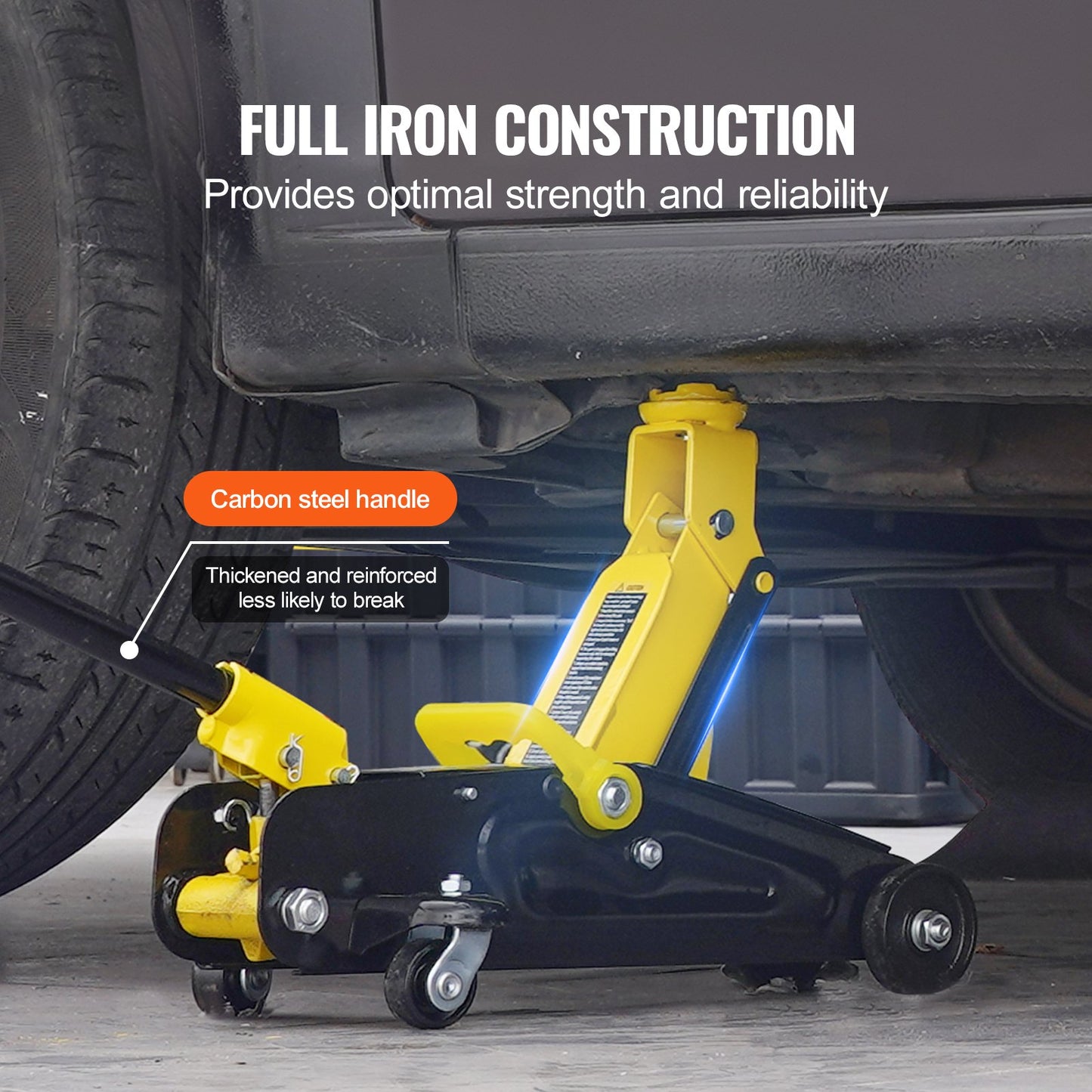 Low Profile Floor Jack 1.5 Ton (3300 lbs), Heavy Duty Iron Hydraulic Racing Floor Jack, Hydraulic Car Jack, Single Piston Quick Lift Pump, 4.7"-12.1" Height Lifting Range (Yellow)