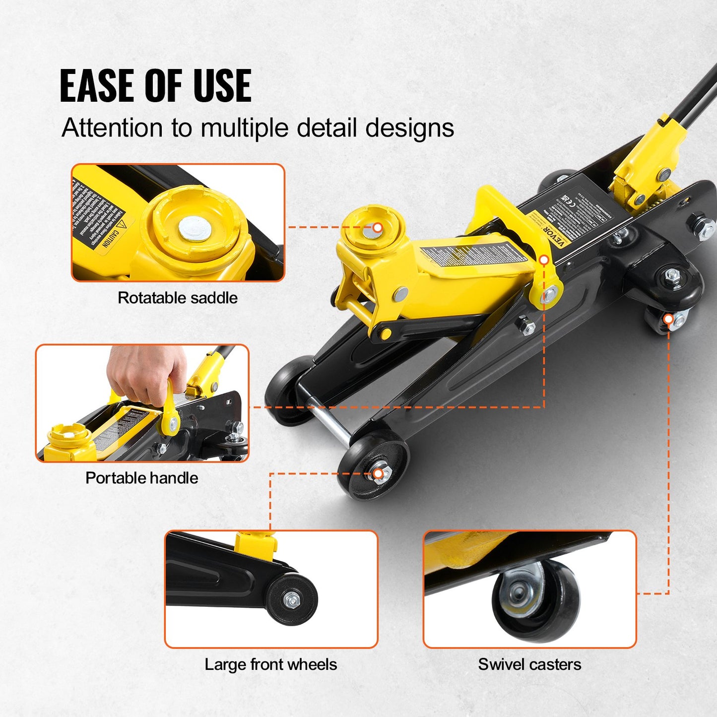 Low Profile Floor Jack 1.5 Ton (3300 lbs), Heavy Duty Iron Hydraulic Racing Floor Jack, Hydraulic Car Jack, Single Piston Quick Lift Pump, 4.7"-12.1" Height Lifting Range (Yellow)