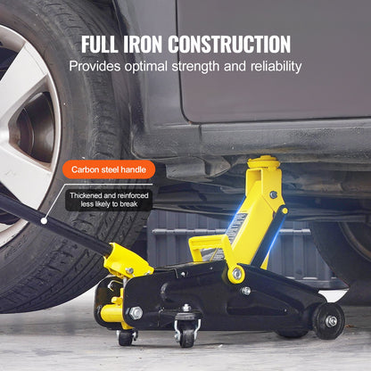 Low Profile Floor Jack 2 Ton (4400 lbs), Heavy Duty Iron Hydraulic Racing Floor Jack, Hydraulic Car Jack, Single Piston Quick Lift Pump, 4.9"-13.2" Height Lifting Range (Yellow)