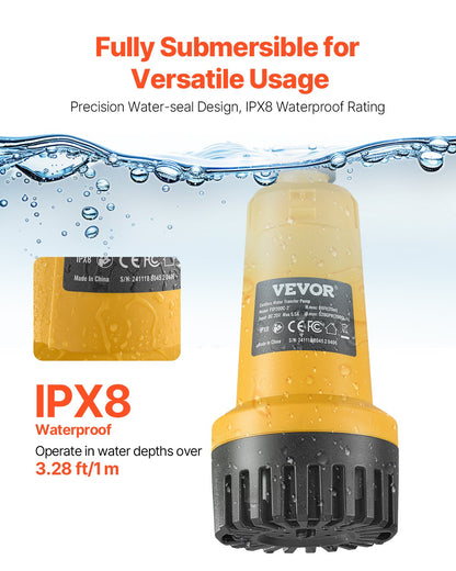 Cordless Submersible Water Transfer Pump, 33 L/min(528GPH), Portable Sump Pump with G3/4" Garden Hose, Compatible with Dewalt 20V MAX Battery (No Battery), Electric Utility Pump for Pool, Garden, Pond