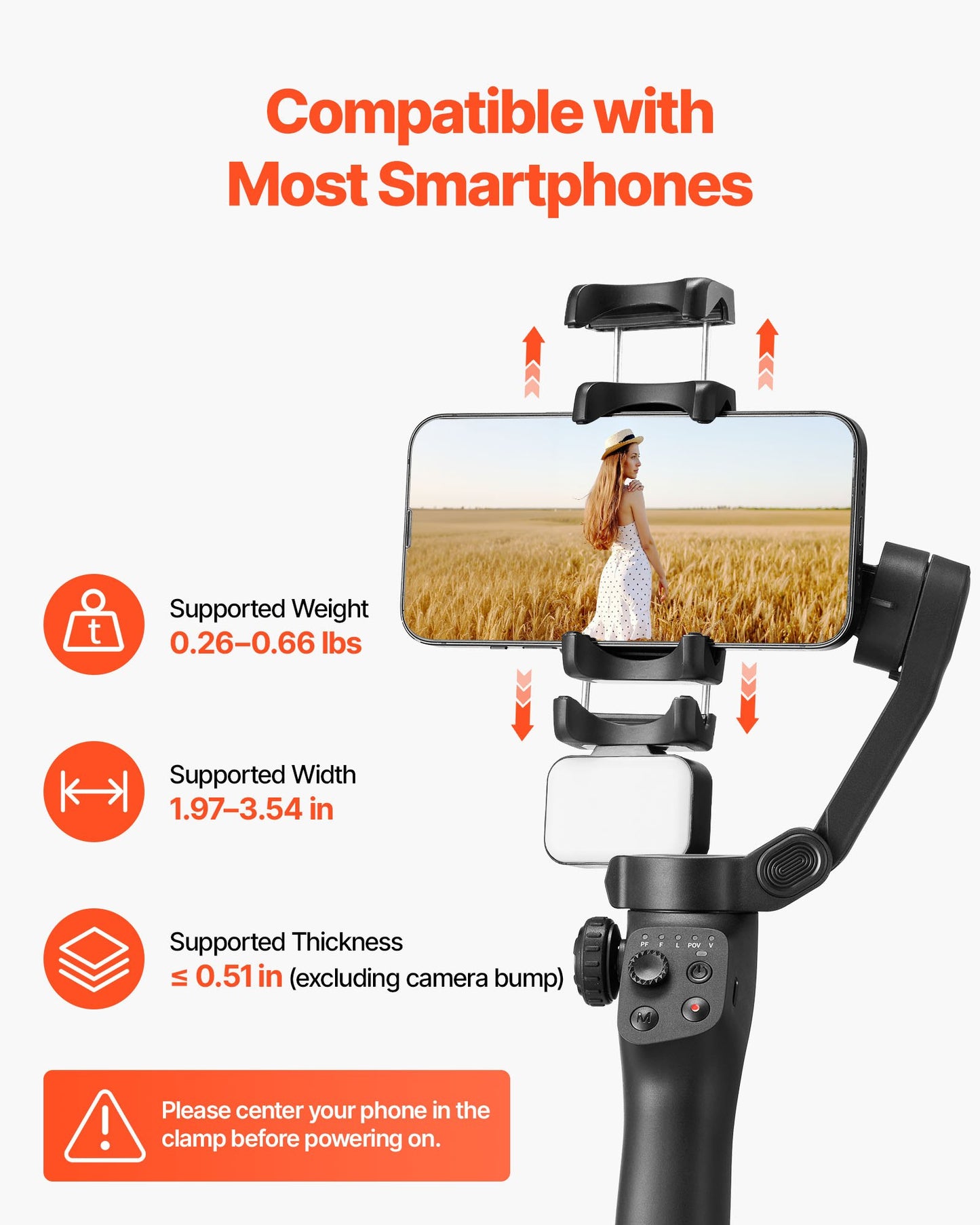 Gimbal Stabilizer for Smartphone, 3-Axis Stabilization, Phone Gimbal for Android & iPhone with Magnetic Fill Light, Face Tracking, Gesture Control, Phone Stabilizer for Video Recording Vlogging