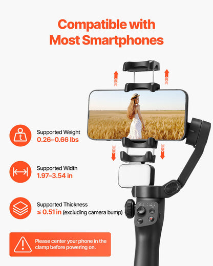 Gimbal Stabilizer for Smartphone, 3-Axis Stabilization, Phone Gimbal for Android & iPhone with Magnetic Fill Light, Face Tracking, Gesture Control, Phone Stabilizer for Video Recording Vlogging