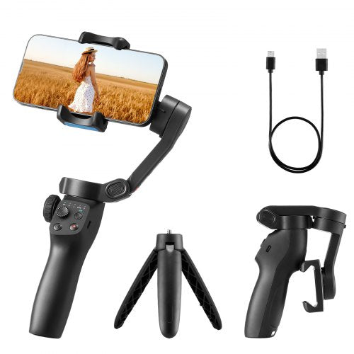 Gimbal Stabilizer for Smartphone, 3-Axis Stabilization, Phone Gimbal for Android & iPhone with Face/Object Tracking, Tripod, Portable & Foldable Handheld Phone Stabilizer for Video Recording