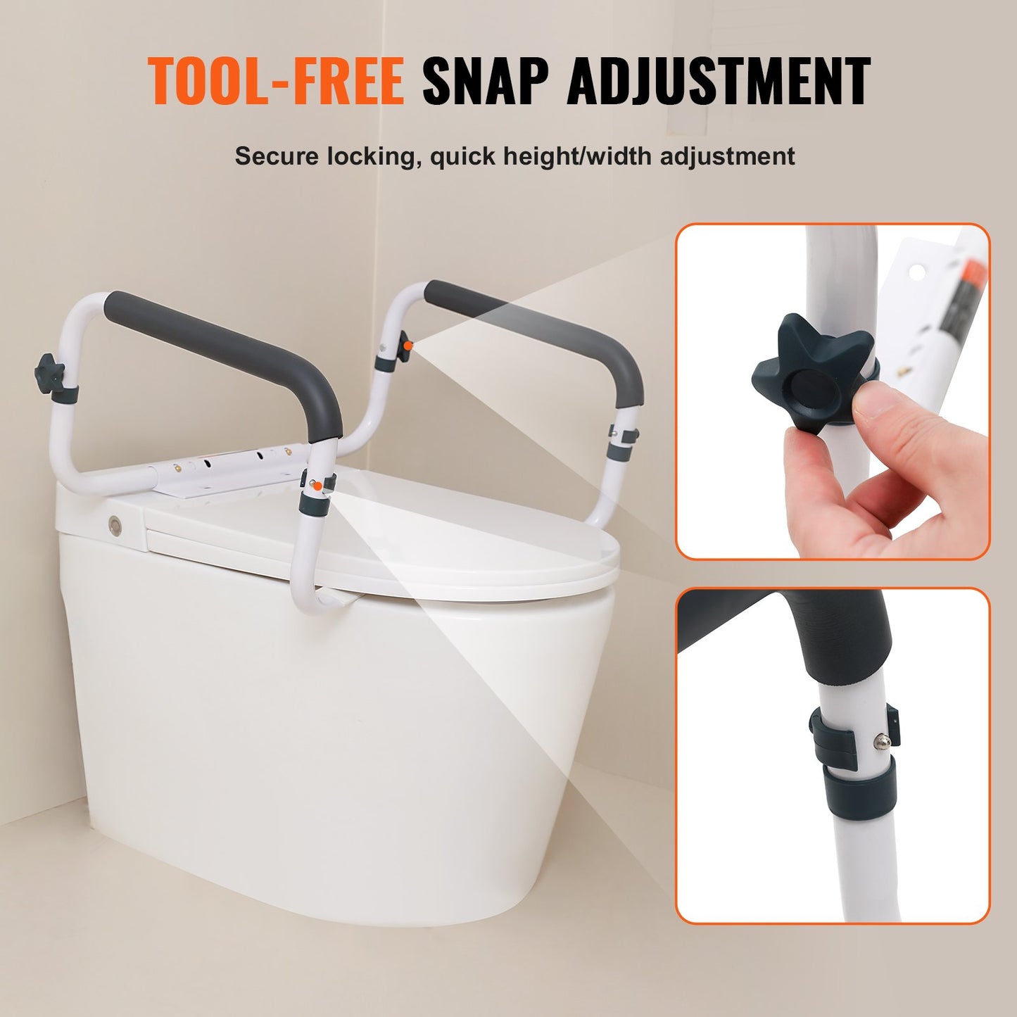 Toilet Safety Rail, 300LBS Capacity Toilet Seat Frame, Adjustable Width Fit Most Toilets, Easy Installation, Toilet Handles Grab Bars with Padded Armrests for Handicap, Disabled, Seniors