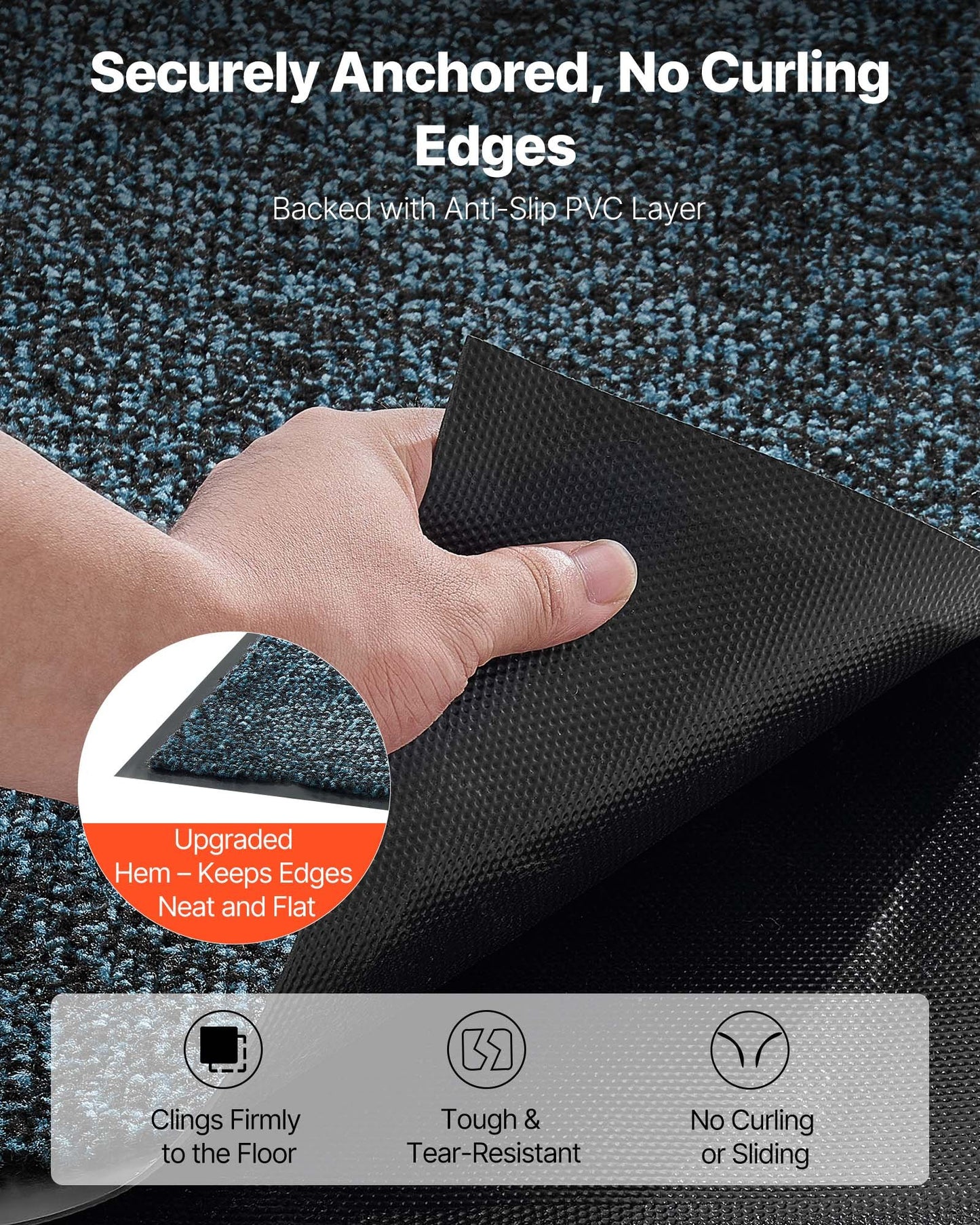 Front Door Mat, 1829 x 1219 mm Commercial Floor Mat for Indoor and Outdoor, Industrial Entrance Carpet with PVC Backing, Heavy Duty Washable Entry Rug for Hallway, Balcony, Garage, Slate Blue