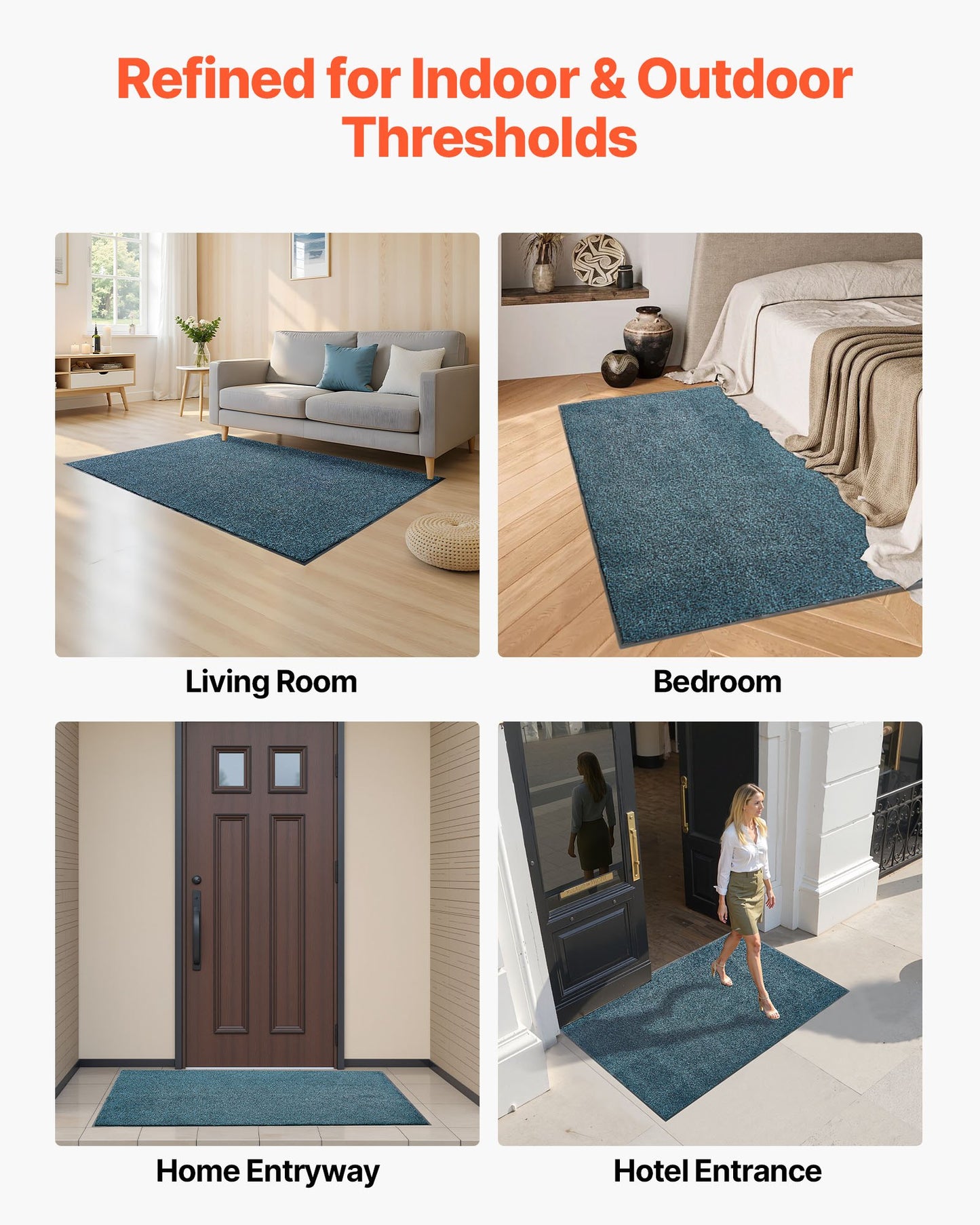 Front Door Mat, 1829 x 1219 mm Commercial Floor Mat for Indoor and Outdoor, Industrial Entrance Carpet with PVC Backing, Heavy Duty Washable Entry Rug for Hallway, Balcony, Garage, Slate Blue