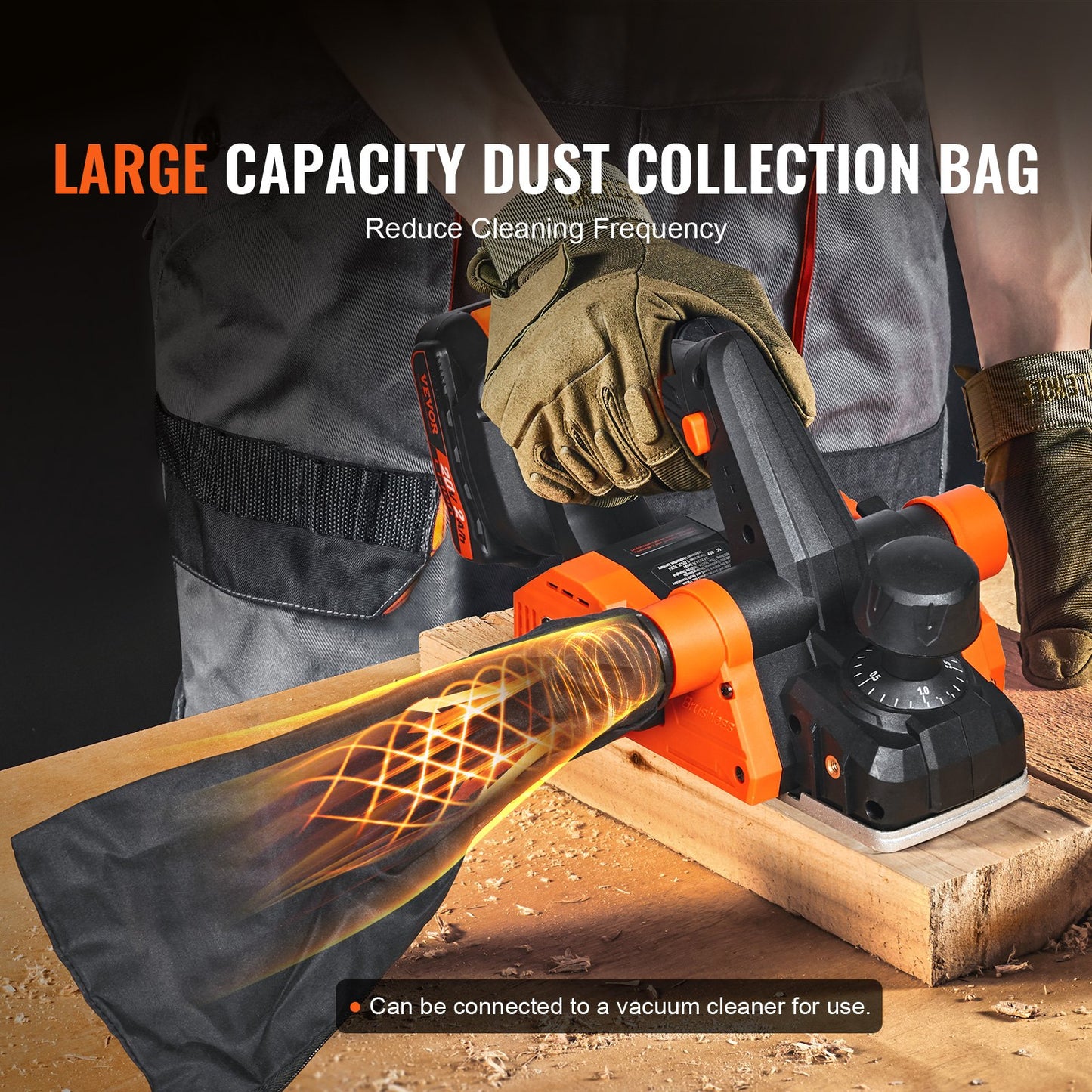 Sladdlös elektrisk handhyvel, 3-1/4" bredd, 16500 varv/min handhållen trähyvel med 5/64" justerbart hyvlingsdjup HSS-blad Dubbelsidigt dammutlopp, för träbearbetning Trähyvling Ytjämning