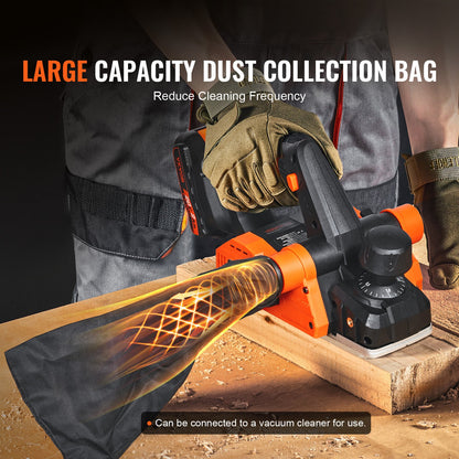 Sladdlös elektrisk handhyvel, 3-1/4" bredd, 16500 varv/min handhållen trähyvel med 5/64" justerbart hyvlingsdjup HSS-blad Dubbelsidigt dammutlopp, för träbearbetning Trähyvling Ytjämning