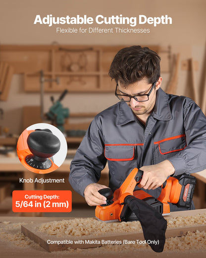 Sladdlös handhyvel, 82 mm skärbredd, 15000 varv/min elektrisk handhyvel med borstlös motor, justerbart skärdjup för träbearbetning, kompatibel med 18V-batteri (endast utan verktyg)