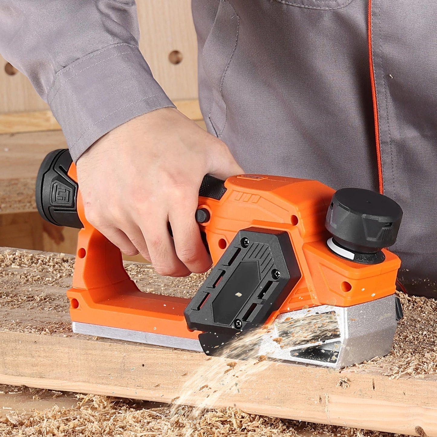 Sladdlös handhyvel, 56 mm skärbredd, 14500 varv/min elektrisk handhyvel med 2 Ah 12V litiumbatteri, borstlös motor, justerbart skärdjup, 2 blad, för träbearbetning, träfasning, gör-det-själv