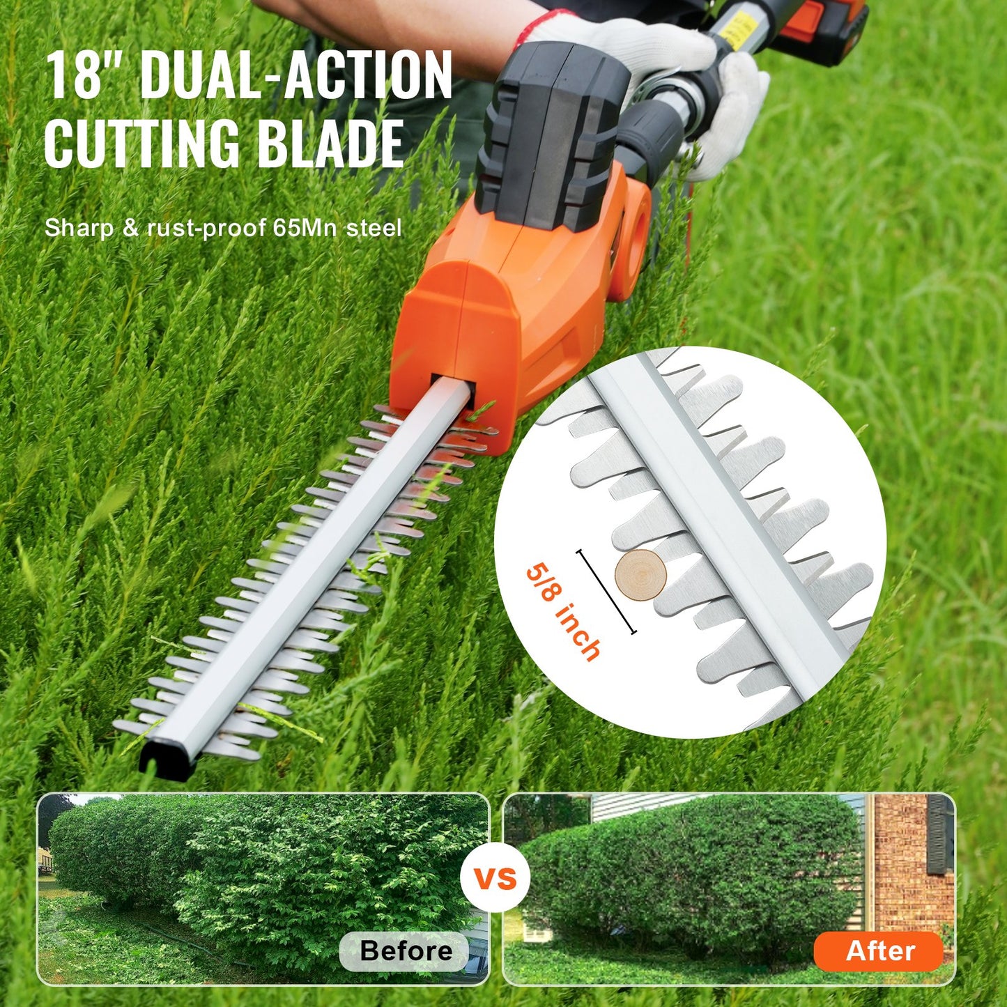 20V Cordless Hedge Trimmer Telescoping Pole Hedge Trimmer 18 inch Blade