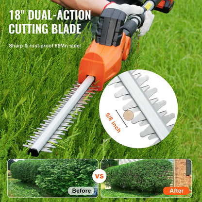 20V Cordless Hedge Trimmer Telescoping Pole Hedge Trimmer 18 inch Blade