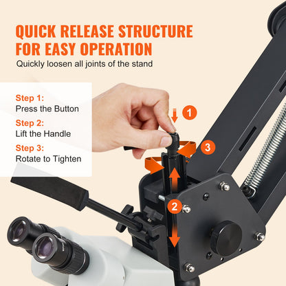 Multi-Directional Microscope with Spring Bracket, 7X-45X Magnification Jewelry Microscope, Micro Jewelry Inlaid Stand with Integrated USB Ring LED Light, Jewelers Microscope for Jewelry Inlay