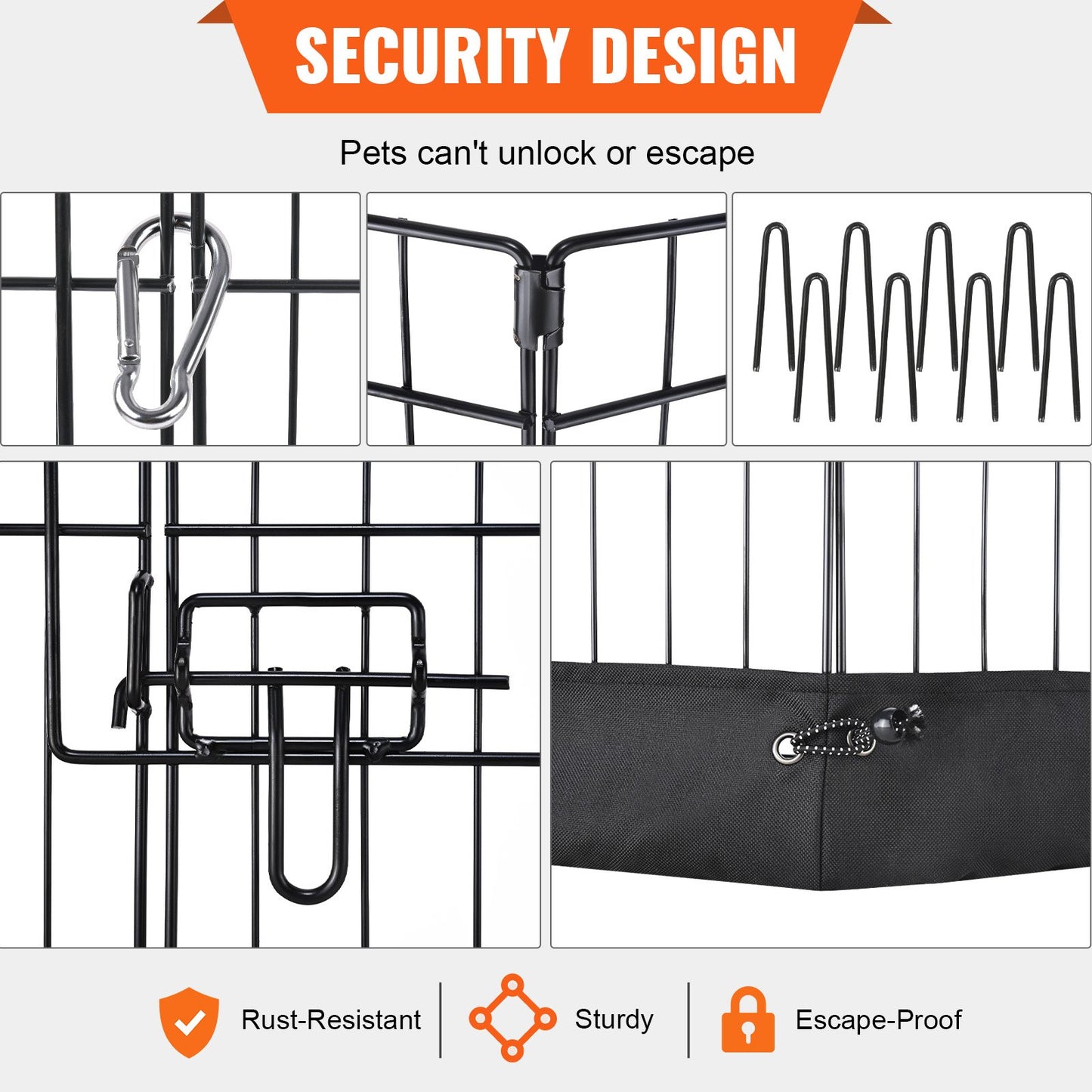 Dog Playpen, 8 Panels Foldable Metal Dog Exercise Pen with Bottom Pad, 61 cm H Pet Fence Puppy Crate Kennel with Ground Stakes, Indoor Outdoor Dog Pen for Small Medium Pets, for Camping, Yard