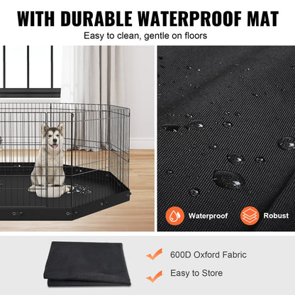Dog Playpen, 8 Panels Foldable Metal Dog Exercise Pen with Bottom Pad, 61 cm H Pet Fence Puppy Crate Kennel with Ground Stakes, Indoor Outdoor Dog Pen for Small Medium Pets, for Camping, Yard
