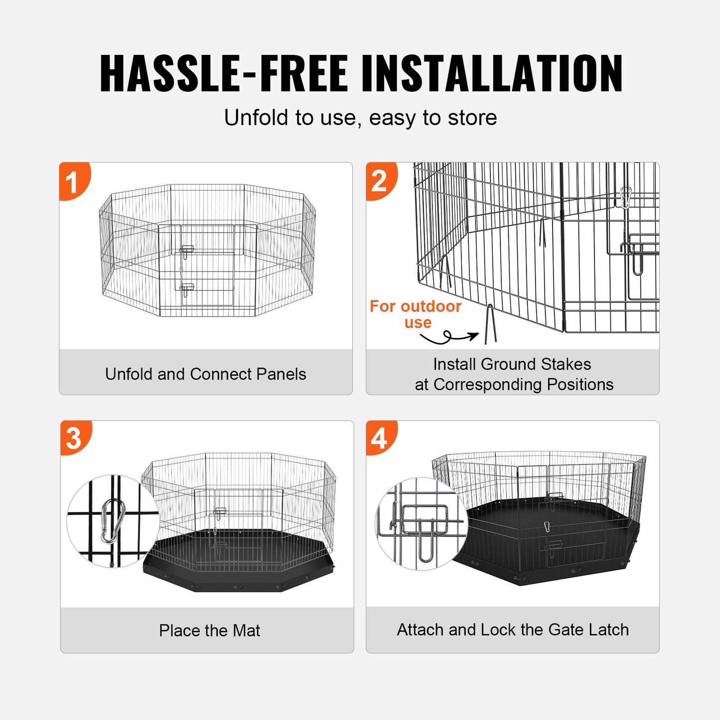 Dog Playpen, 8 Panels Foldable Metal Dog Exercise Pen with Bottom Pad, 61 cm H Pet Fence Puppy Crate Kennel with Ground Stakes, Indoor Outdoor Dog Pen for Small Medium Pets, for Camping, Yard