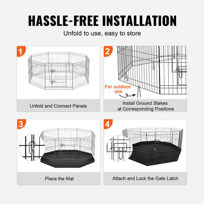 Dog Playpen, 8 Panels Foldable Metal Dog Exercise Pen with Bottom Pad, 61 cm H Pet Fence Puppy Crate Kennel with Ground Stakes, Indoor Outdoor Dog Pen for Small Medium Pets, for Camping, Yard