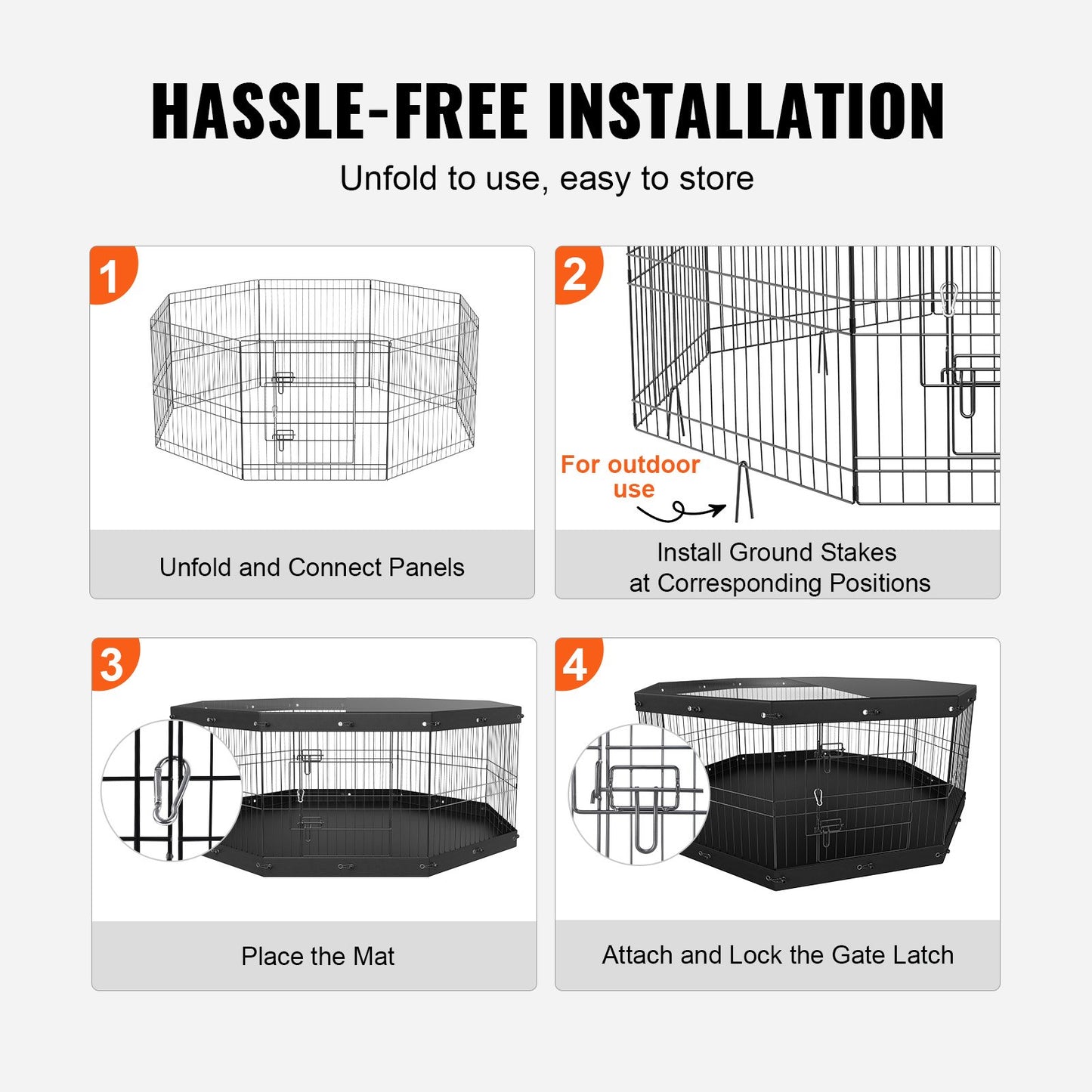 Dog Playpen, 8 Panels Foldable Metal Dog Exercise Pen with Top Cover and Bottom Pad, 61 cm H Pet Fence Puppy Crate Kennel, Indoor Outdoor Dog Pen for Small Medium Pets, for Camping, Yard