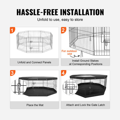 Dog Playpen, 8 Panels Foldable Metal Dog Exercise Pen with Top Cover and Bottom Pad, 61 cm H Pet Fence Puppy Crate Kennel, Indoor Outdoor Dog Pen for Small Medium Pets, for Camping, Yard
