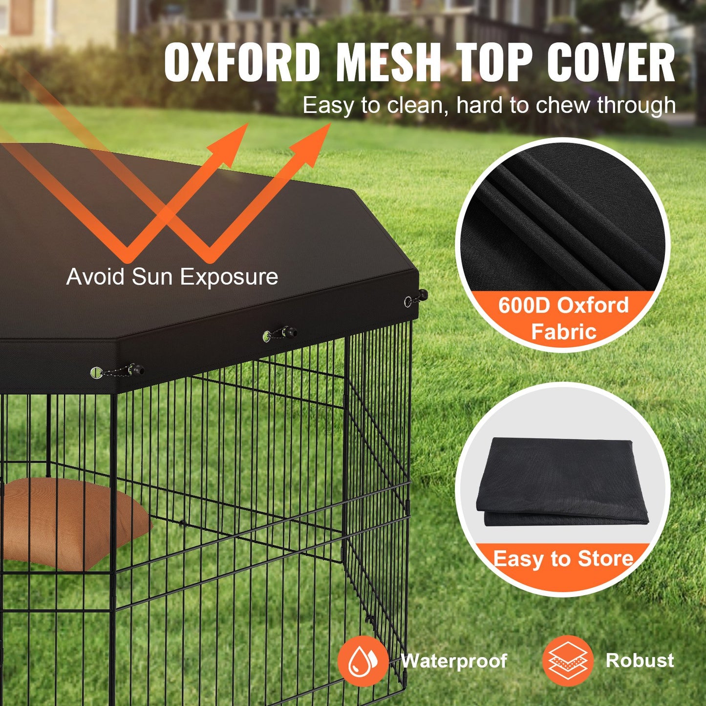Dog Playpen, 8 Panels Foldable Metal Dog Exercise Pen with Top Cover, 24" H Pet Fence Puppy Crate Kennel with Ground Stakes, Indoor Outdoor Dog Pen for Small Medium Pets, for Camping, Yard