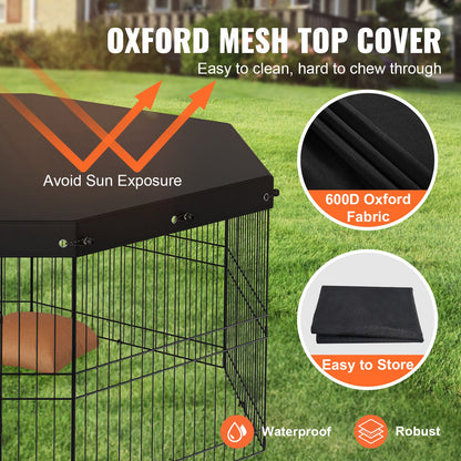 Dog Playpen, 8 Panels Foldable Metal Dog Exercise Pen with Top Cover, 24" H Pet Fence Puppy Crate Kennel with Ground Stakes, Indoor Outdoor Dog Pen for Small Medium Pets, for Camping, Yard