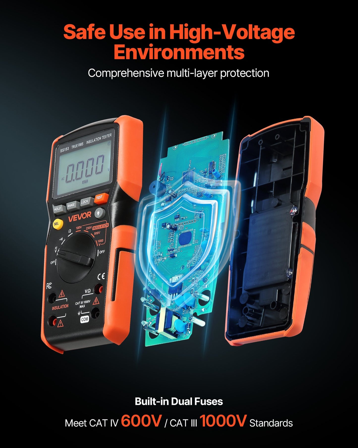 Digital Multimeter, 4000-Count TRMS Voltmeter Ohmmeter, 1000V AC/DC Voltage Tester with Switchable Auto/Manual Range for Voltage, Resistance, and Continuity Measurment