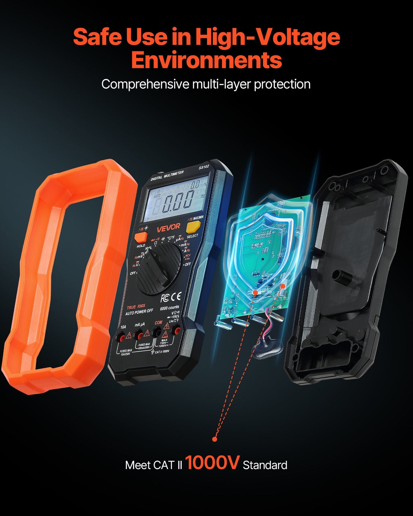 Digital multimeter, 6000-enheters TRMS DC/AC voltmeter strömtestare, professionell NCV-multimeter för ström, spänning, resistans, kapacitans, arbetscykel, temperatur, dioder, kontinuitet, fasförande ledningstest