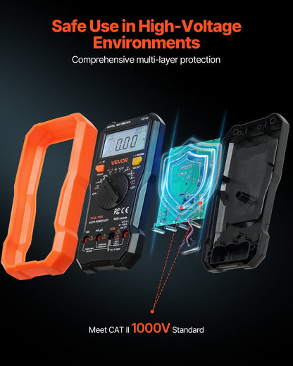 Digital multimeter, 6000-enheters TRMS DC/AC voltmeter strömtestare, professionell NCV-multimeter för ström, spänning, resistans, kapacitans, arbetscykel, temperatur, dioder, kontinuitet, fasförande ledningstest