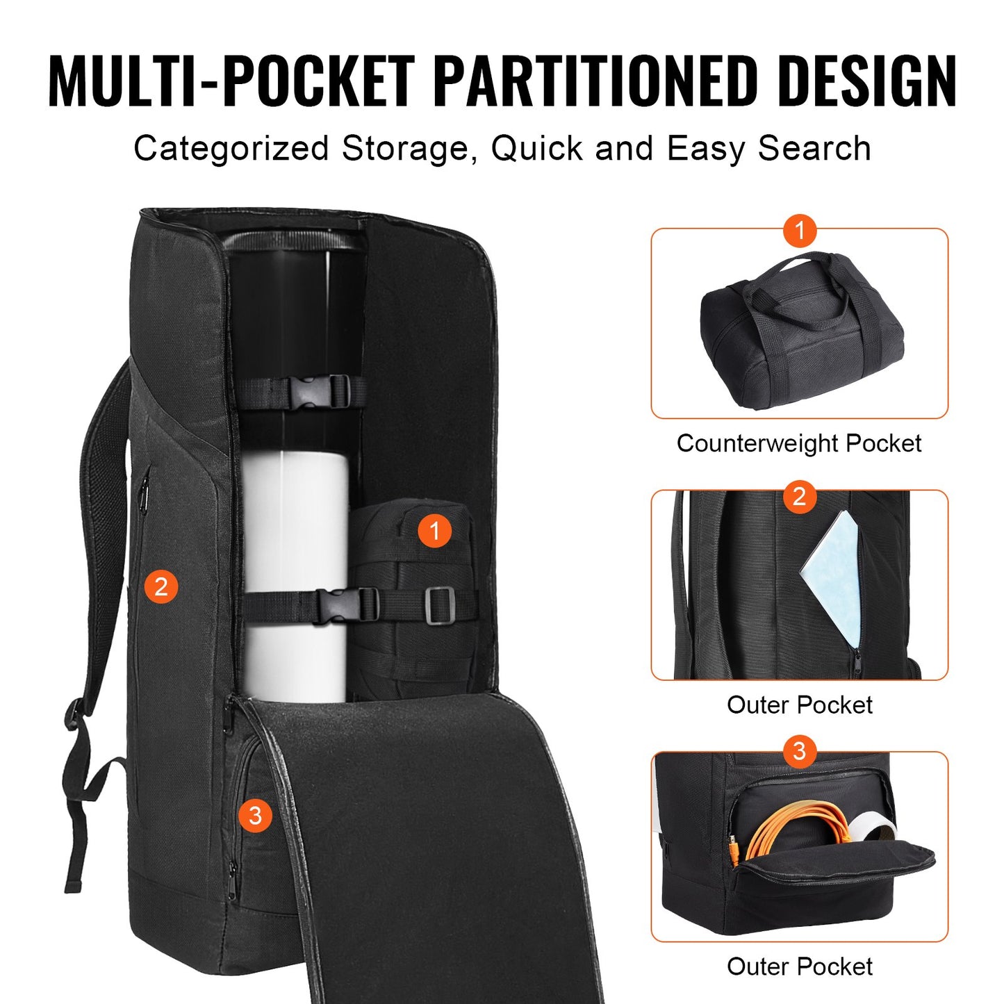 Telescope Case, 760 mm, Telescope Storage Backpack with Secure Strap, Pockets and Cozy Shoulder Traps, Shock-Absorbent Telescope Carrying Case for Optical Tube & Tripod, Counterweight Pocket