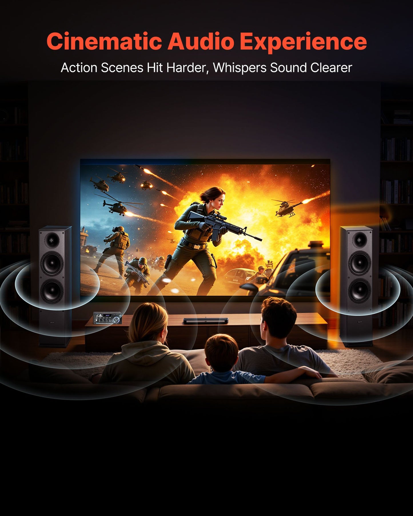 Passive Floorstanding Speakers, 2-Way, Floor-Standing Tower Speakers with 25.4 mm Tweeter, Dual 165.1 mm Woofers, 400W Peak, 65Hz–20kHz Frequency Response, Durable MDF Enclosure, for Home Audio, Pair