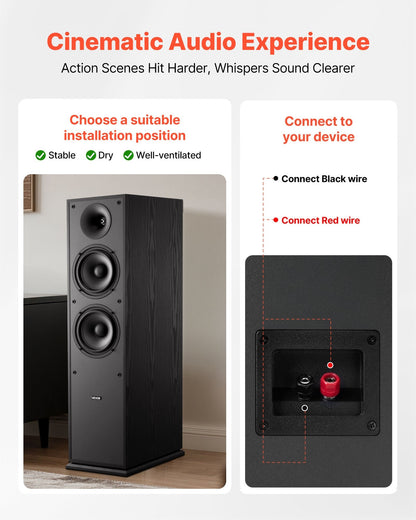 Passive Floorstanding Speakers, 2-Way, Floor-Standing Tower Speakers with 25.4 mm Tweeter, Dual 165.1 mm Woofers, 400W Peak, 65Hz–20kHz Frequency Response, Durable MDF Enclosure, for Home Audio, Pair