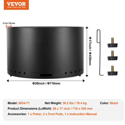 Rökfri eldstadskamin Bonfire 71,1 cm diameter Vedeldad rostfritt stål