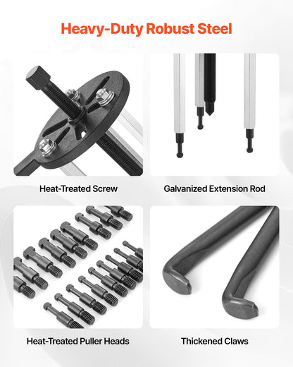 21-in-1 Bearing Puller Set, 21 PCS 3-Jaw Hook Puller for Internal External Bearings and Bearing Without Inner Shaft, Multifunctional Bearing Removal Tool with Heavy Duty Portable Storage Case