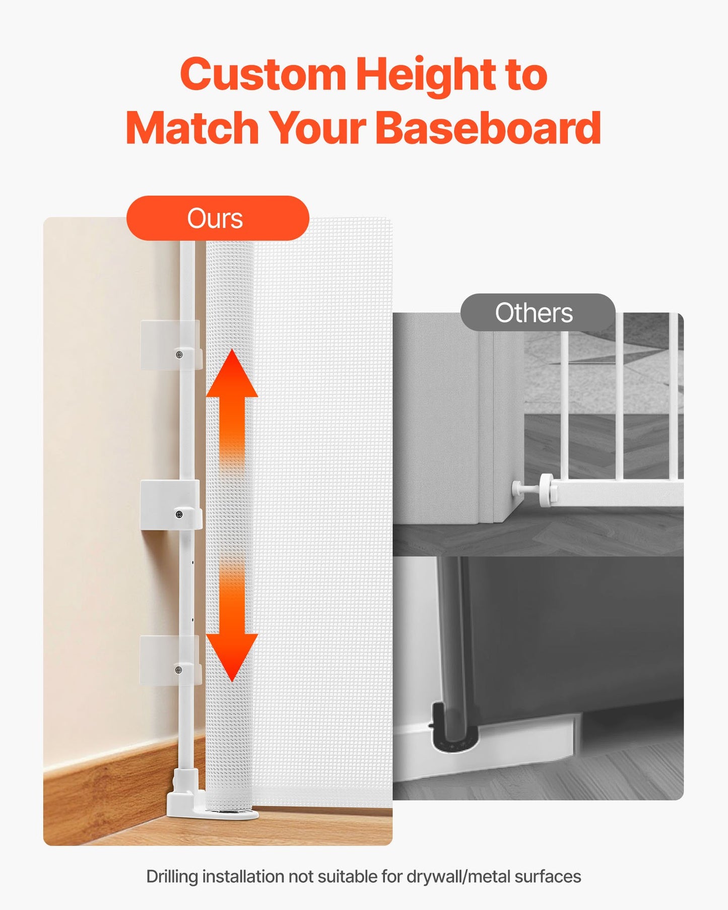 Infällbar babygrind, förlängs till 1450 mm bred, 980 mm hög, med säkerhetslås, enkel att använda, går igenom utan att snubbla, nätgrind för hundar i trappor, hallar, inomhus/utomhus, vit