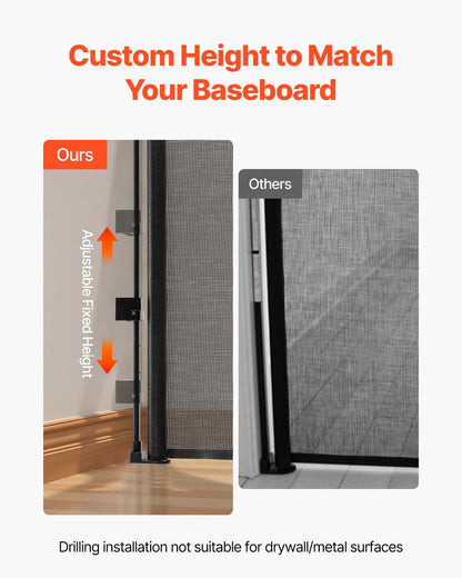 Infällbar hundgrind, förlängs till 3100 mm extra bred, 795 mm hög, med förstärkta glasfiberremsor, förhindrar att man kryper igenom, nätgrind för hundar, altaner, dörröppningar, garage, inomhus, svart