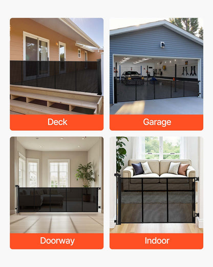 Infällbar hundgrind, förlängs till 3100 mm extra bred, 795 mm hög, med förstärkta glasfiberremsor, förhindrar att man kryper igenom, nätgrind för hundar, altaner, dörröppningar, garage, inomhus, svart