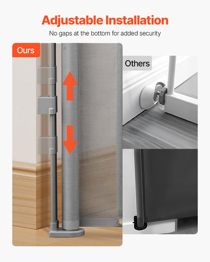 Infällbar barngrind, 870 mm hög, kan förlängas upp till 1400 mm bred, infällbar grind för barn eller husdjur, nätmaterial, enkel att installera för inomhustrappor, dörröppningar, hallar, lekrum, grå