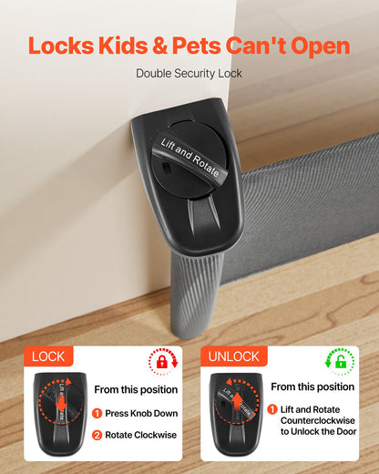 Infällbar babygrind, förlängs till 1450 mm bred, 980 mm hög, med säkerhetslås, enkel att använda, går igenom utan att snubbla, nätgrind för hundar i trappor, hallar, inomhus/utomhus, svart