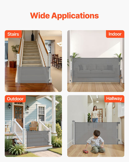 Retractable Baby Gate, Extends to 1430 mm Wide, 795 mm Tall, with Security Lock, Easy to Use, Walk Through Without Tripping, Mesh Dog Gate for Stairs, Hallways, Indoor/Outdoor, Gray