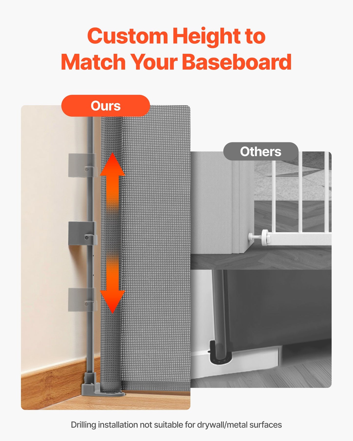 Infällbar babygrind, förlängs till 1850 mm bred, 795 mm hög, med säkerhetslås, enkel att använda, går igenom utan att snubbla, nätgrind för hundar i trappor, hallar, inomhus/utomhus, grå