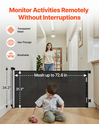 Infällbar babygrind, förlängs till 1850 mm bred, 795 mm hög, med säkerhetslås, enkel att använda, går igenom utan att snubbla, nätgrind för hundar i trappor, hallar, inomhus/utomhus, svart