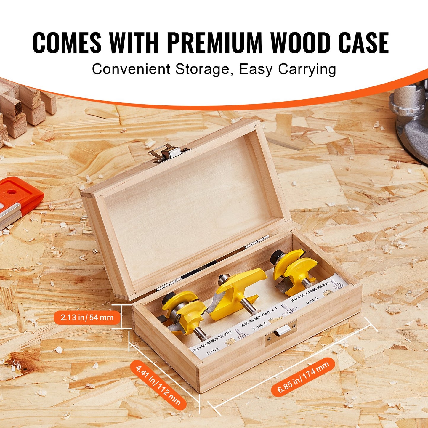 Router Bits Set, 3 Pieces, Carbide Router Bit Kit with 6.35 mm(1/4 Inch) Shank, Wood Carrying Case, Woodworking Tools for Professional and Beginners Carpenter, for Wood MDF Particle Board Plywood