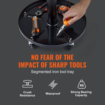 Mechanic Stool, 113 kg Rolling Pneumatic Creeper Garage/Shop Seat, Adjustable Height 56 cm-71 cm Padded Rolling Workshop Stool with Tool Tray, for Garage, Shop, Auto Repair, Black+Orange