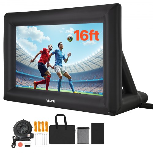 16 fot uppblåsbar filmduk, tvättbar 600D uppblåsbar projektionsduk med bärbar förvaringsväska, enkel installation 16:9 filmprojektor för utomhusträdgård, hemmabio, temafest, poolkul