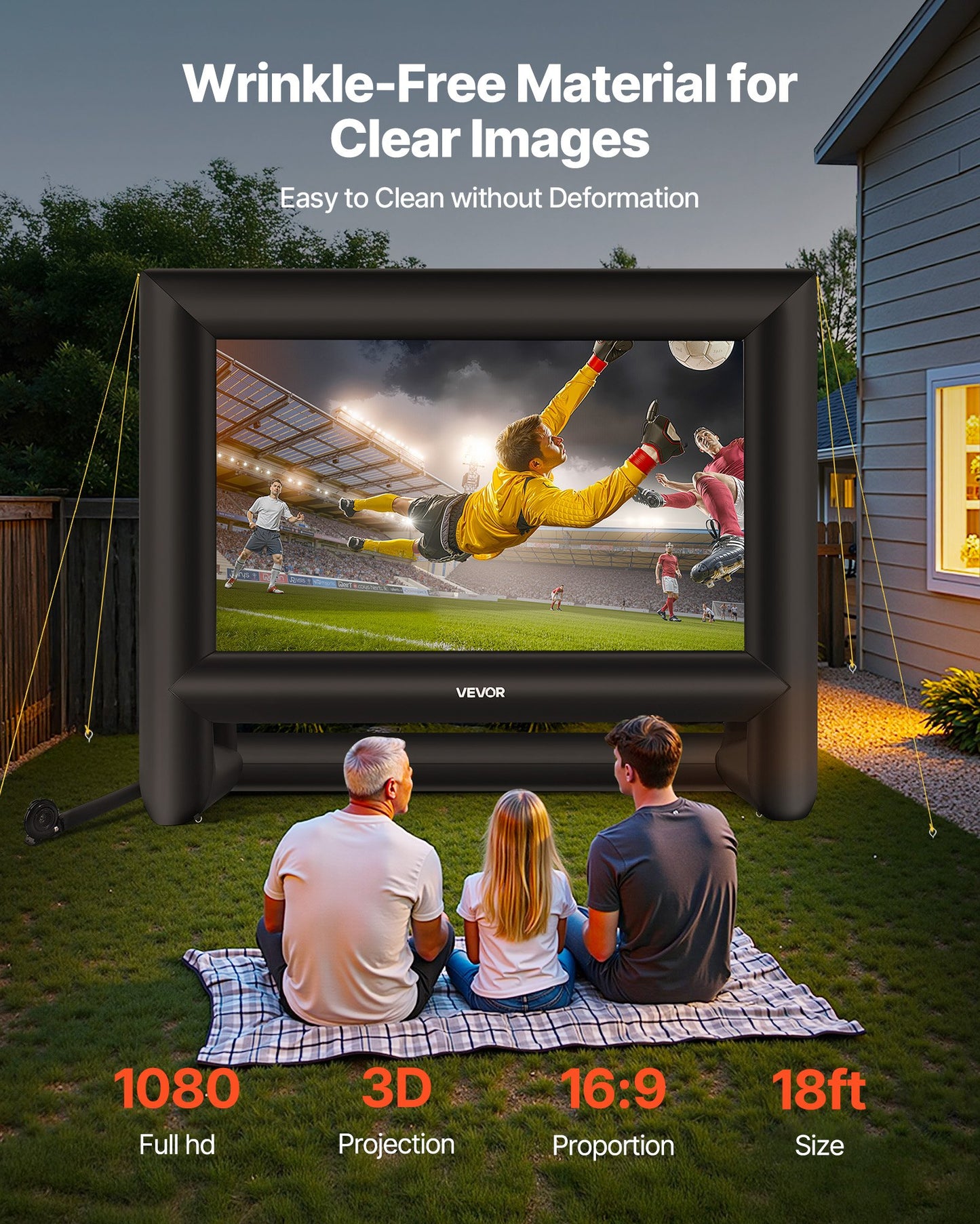 18 ft Inflatable Movie Screen, 600D Washable Inflatable Projector Screen with Portable Storage Bag, 16:9 Easy Set Up Movie Projection for Outdoor Backyard, Home Theater, Theme Party, Pool Fun