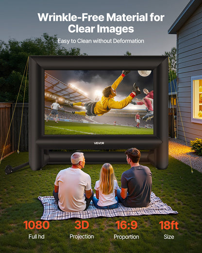 18 ft Inflatable Movie Screen, 600D Washable Inflatable Projector Screen with Portable Storage Bag, 16:9 Easy Set Up Movie Projection for Outdoor Backyard, Home Theater, Theme Party, Pool Fun