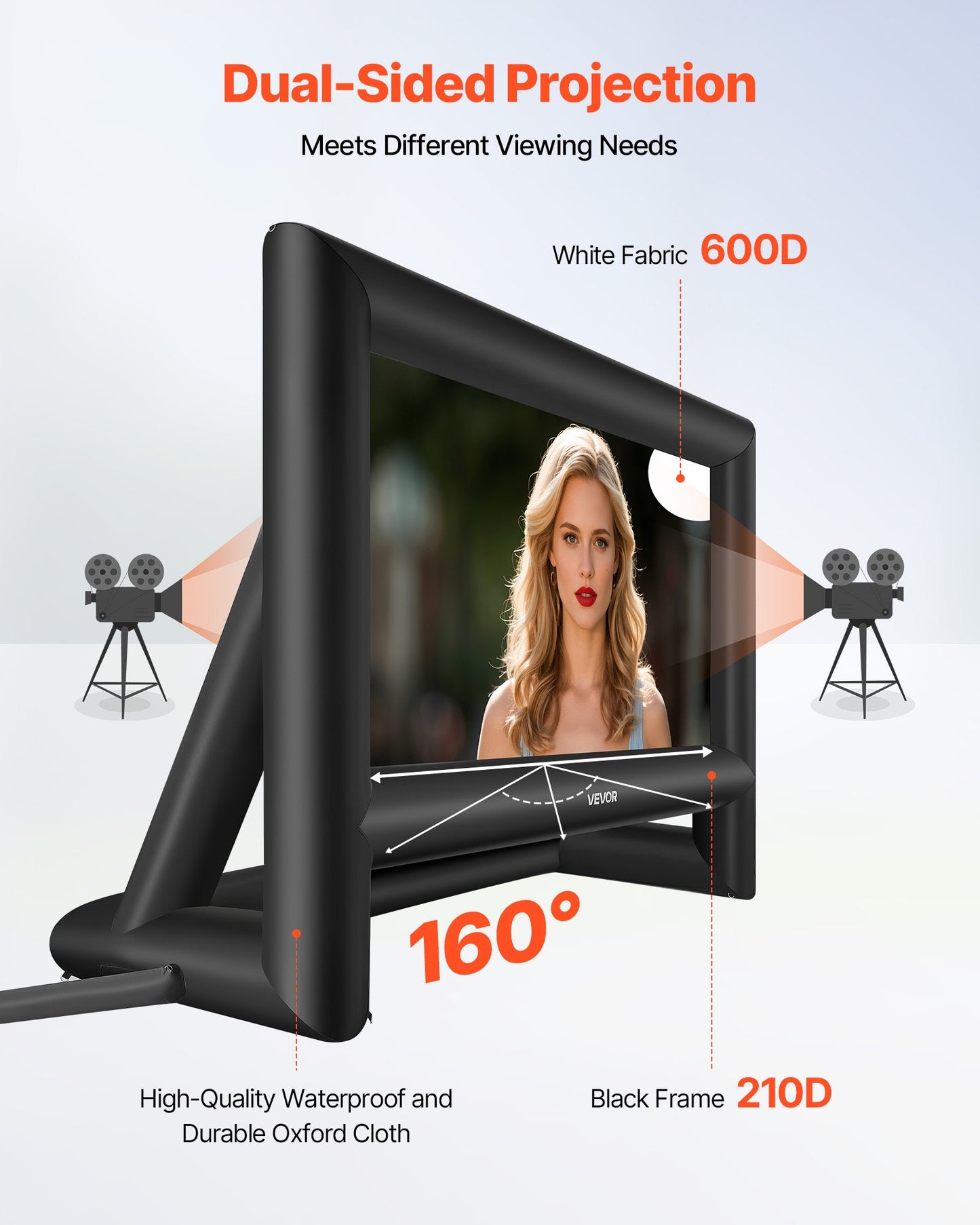 18 ft Inflatable Movie Screen, 600D Washable Inflatable Projector Screen with Portable Storage Bag, 16:9 Easy Set Up Movie Projection for Outdoor Backyard, Home Theater, Theme Party, Pool Fun